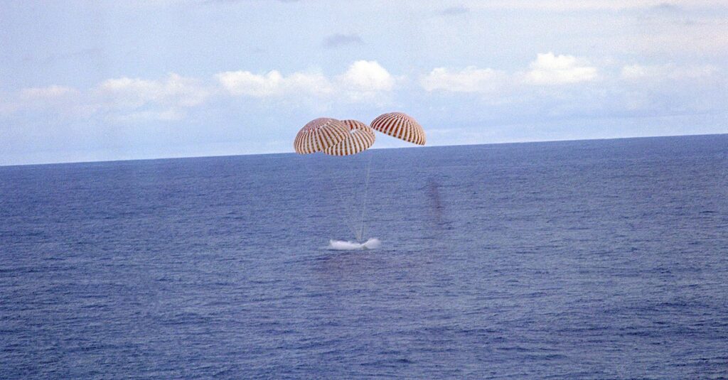 Apollo 13 command module after splashdown